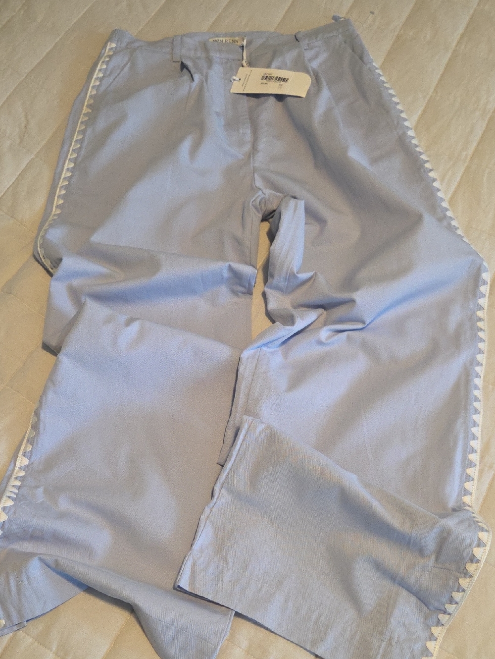 NWT Mon Renn Lisle Light Blue Embroidered Side Trim Pants